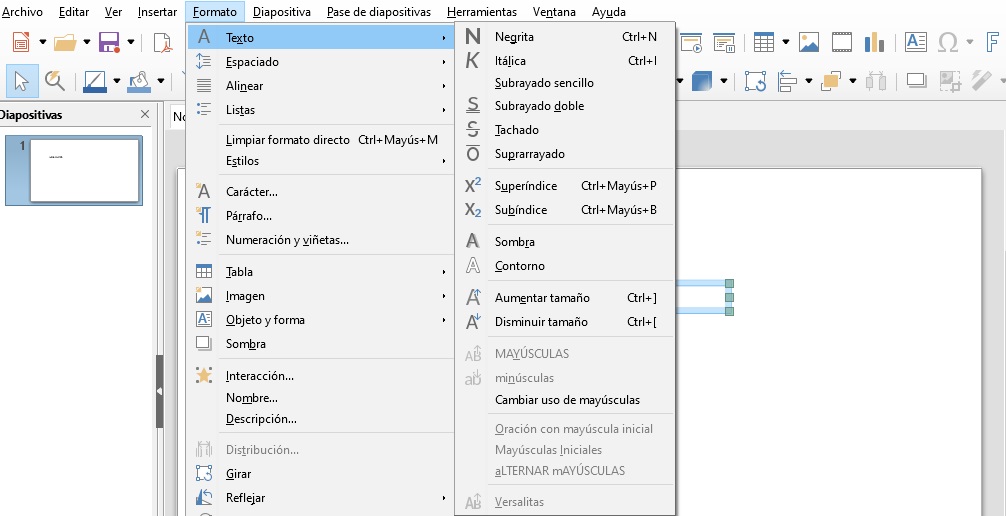 Imagen que muestra la opción para dar formato al texto.