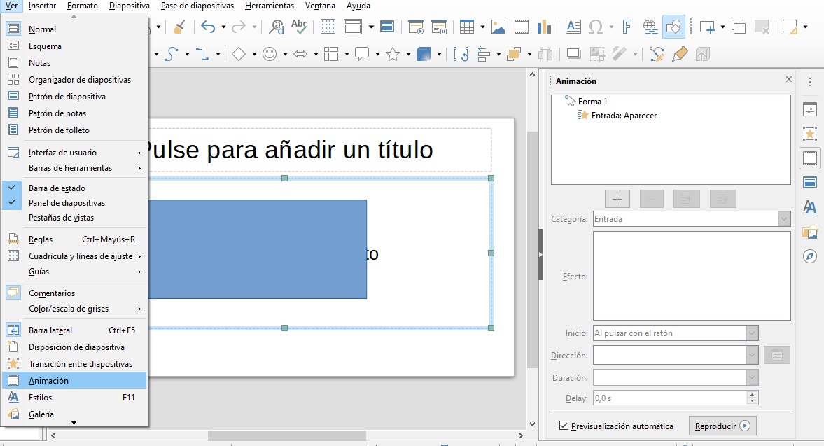 Imagen que muestra la opción animación.