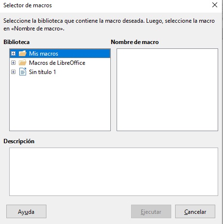 Selector de macros. Imagen que muestra la ventana Selector de macros.