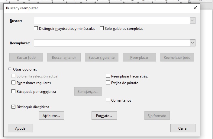 Imagen que muestra la opción Buscar y reemplazar texto.