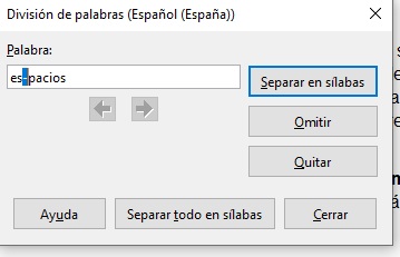 Imagen que muestra la opción de separación silábica.