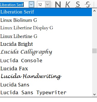 Imagen que muestra un listado con diferentes tipos de letras.