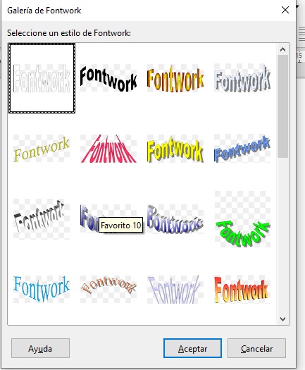 Imagen que muestra diferentes FontWork