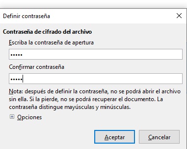 Imagen que muestra la introducción de la contraseña para la protección del documento.