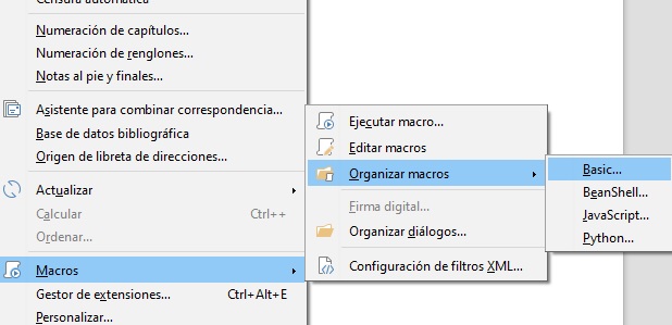 Imagen que muestra la opción organizar macros.