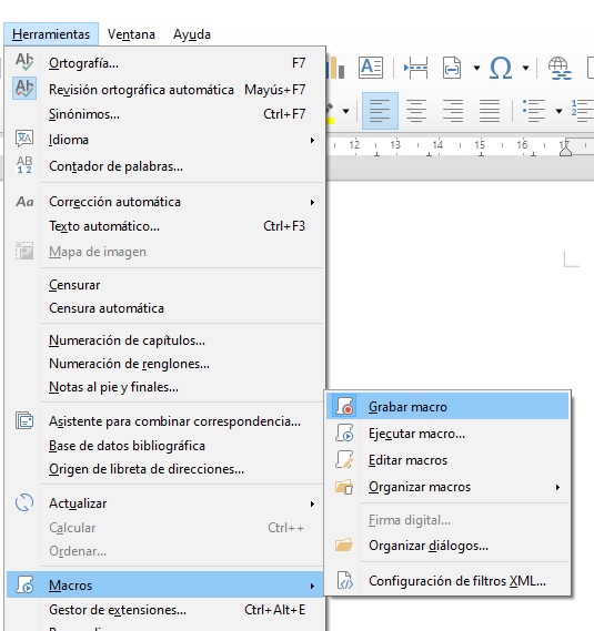 Imagen que muestra la opción Crear macros.