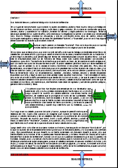 Imagen que muestra un informe en donde se resalta con unas flechas la separación de los márgenes.