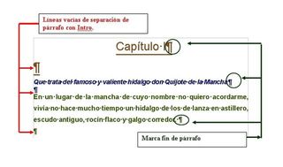 Imagen que muestra sobre un texto las diferentes opciones de párrafo.