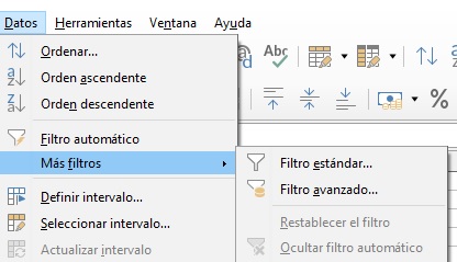 Más filtros. Imagen que muestra el acceso a la opción Más filtros dentro del menú Datos