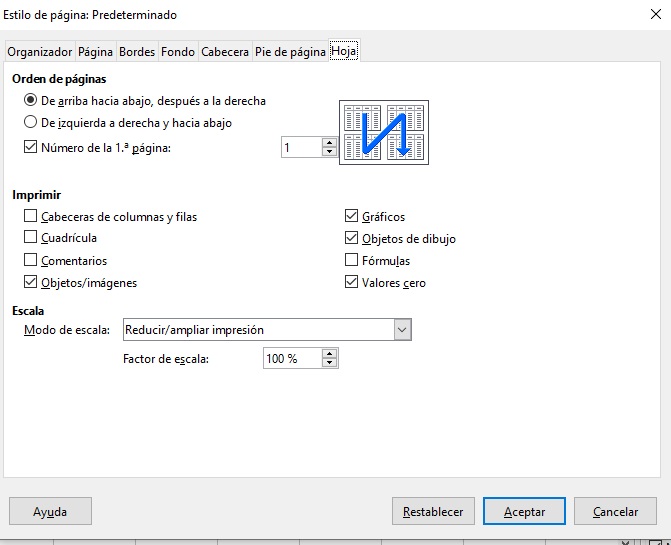 Configuración de impresión Imagen que muestra la ventana de la configuración de la impresión.