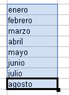 Imagen que muestra las celdas en donde aparece los textos enero, febrero,marzo, abril, mayo, junio, julio agosto cada uno en una celda.