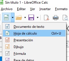 Imagen que muestra la opción de crear un fichero nuevo mediante Calc.
