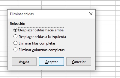 Imagen que muestra las opciones para eliminar celdas.