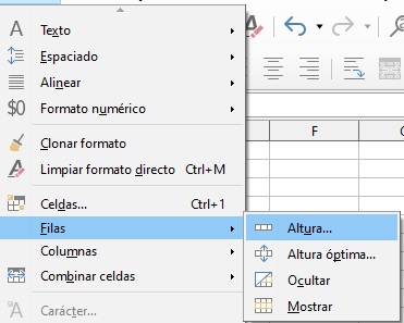 Imagen que muestra la opción Formato de filas.