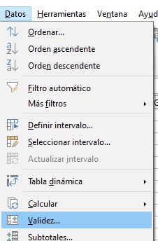 Imagen que muestra la opción para validar los datos