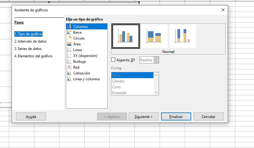 Imagen que muestra el asistente para crear gráficos.