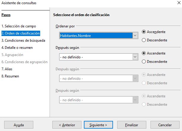 Imagen que muestra los despegable para seleccionar lo campos de la tabla que utilizaremos para ordenar los datos.