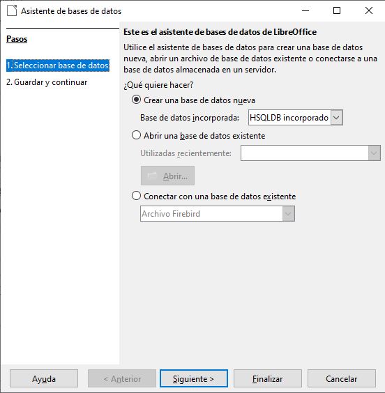 Imagen que muestra el asistente que aparece cuando accedemos a Base.