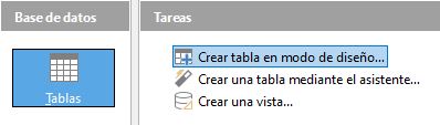 Imagen que muestras las opciones que aparecen en Base para crear tablas.