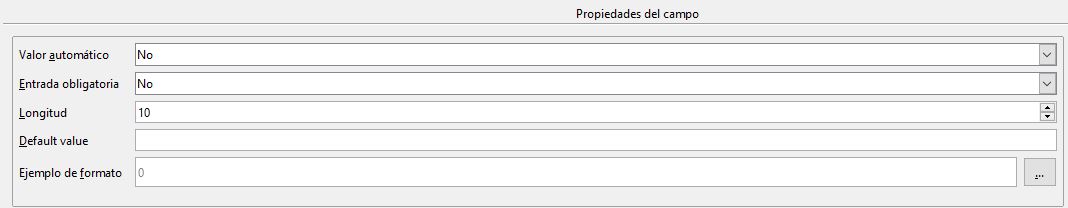 Imagen que muestra las propiedades de un campo definido con el tipo de datos Integer.