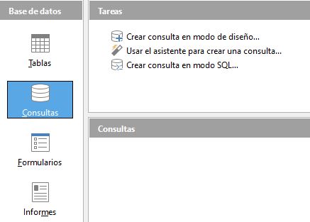 Imagen que muestra las operaciones que se pueden realizar cuando seleccionamos la opción Consultas.