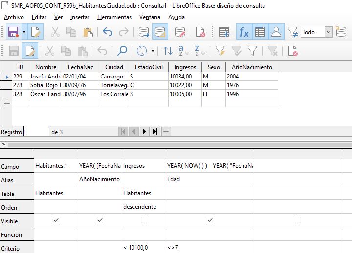 Imagen que muestra la sentencia SQL indicada en los apuntes de la unidad.