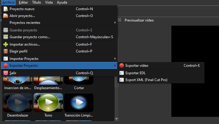 Imagen que muestra la importación en OpenShot