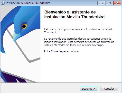 Ilustración que muestra el mensaje de bienvenida a la instalación de la aplicación Thunderbird.
