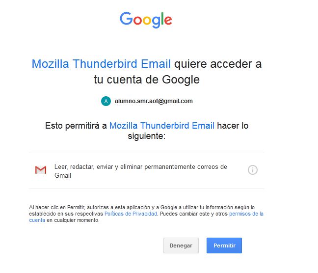 Ilustración que muestra el acceso a la página de gmail para autorizar los permisos para que la aplicación pueda acceder a gmail.
