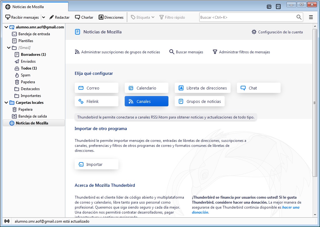 Ilustración que muestra el botón de acceder a la configuración de los canales RSS.