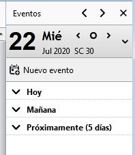 Ilustración que muestra la opción de calendario que aparece en la parte derecha de la ventana de la aplicación.