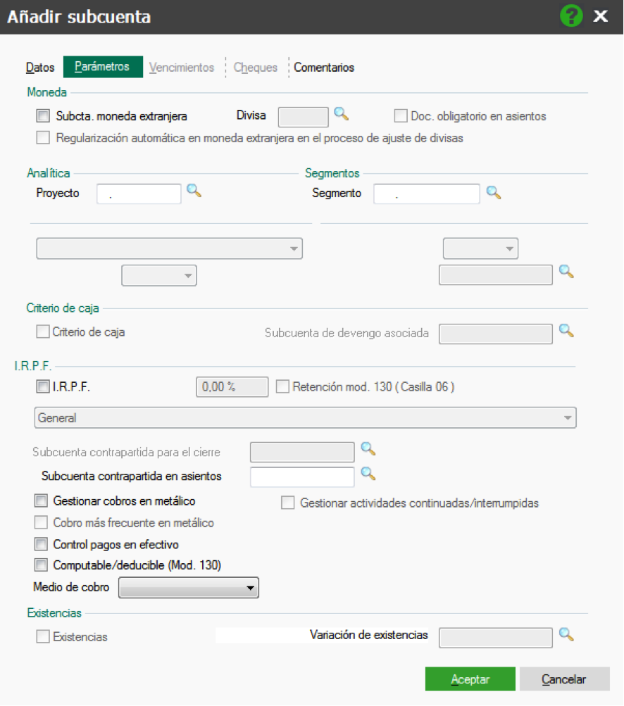 Imagen en la que aparecen los distintos campos que se han de rellenar para poder crear la nueva subcuenta.