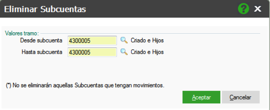 Imagen en la que aparecen los distintos campos que se han de rellenar para poder crear la nueva subcuenta.