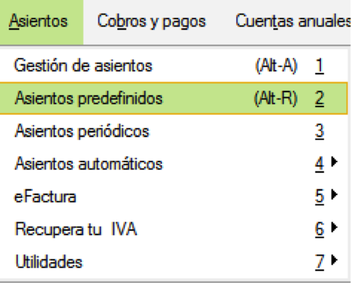 Ventana inicial para crear un asiento predefinido en contaplus.