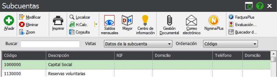 Imagen en la que aparecen los distintos campos que se han de rellenar para poder crear la nueva subcuenta.