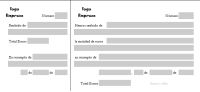 Modelo de recibo elaborado con Hoja de Cálculo. Se trata de un modelo dividido en dos partes: a la izquierda se le denomina matriz y la derecha es la parte que se entrega como justificante. Ambas partes contienen espacios para cumplimentar: el número del recibo; el nombre de la persona o entidad que ha entregado la cantidad de dinero; el importe en letra y números; el concepto por el que se entrega dicha cantidad; y la fecha.