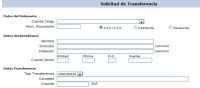 Parte de la pantalla que solicita los datos a introducir para ordenar una transferencia, a través de la página de una entidad financiera.
