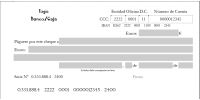Modelo de cheque elaborado con Hoja de Cálculo. En el cual aparece impreso el logo de la entidad financiera y los códigos de la cuenta corriente en la que se cargará su pago. Los datos a escribir en el mismo son: importe del mismo, en números y letra; la persona o entidad que cobrará su importe; la fecha en que se emite; y las firmas de los ordenantes.