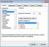 Imagen de la pantalla de Excel que permite definir el formato de las celdas.
