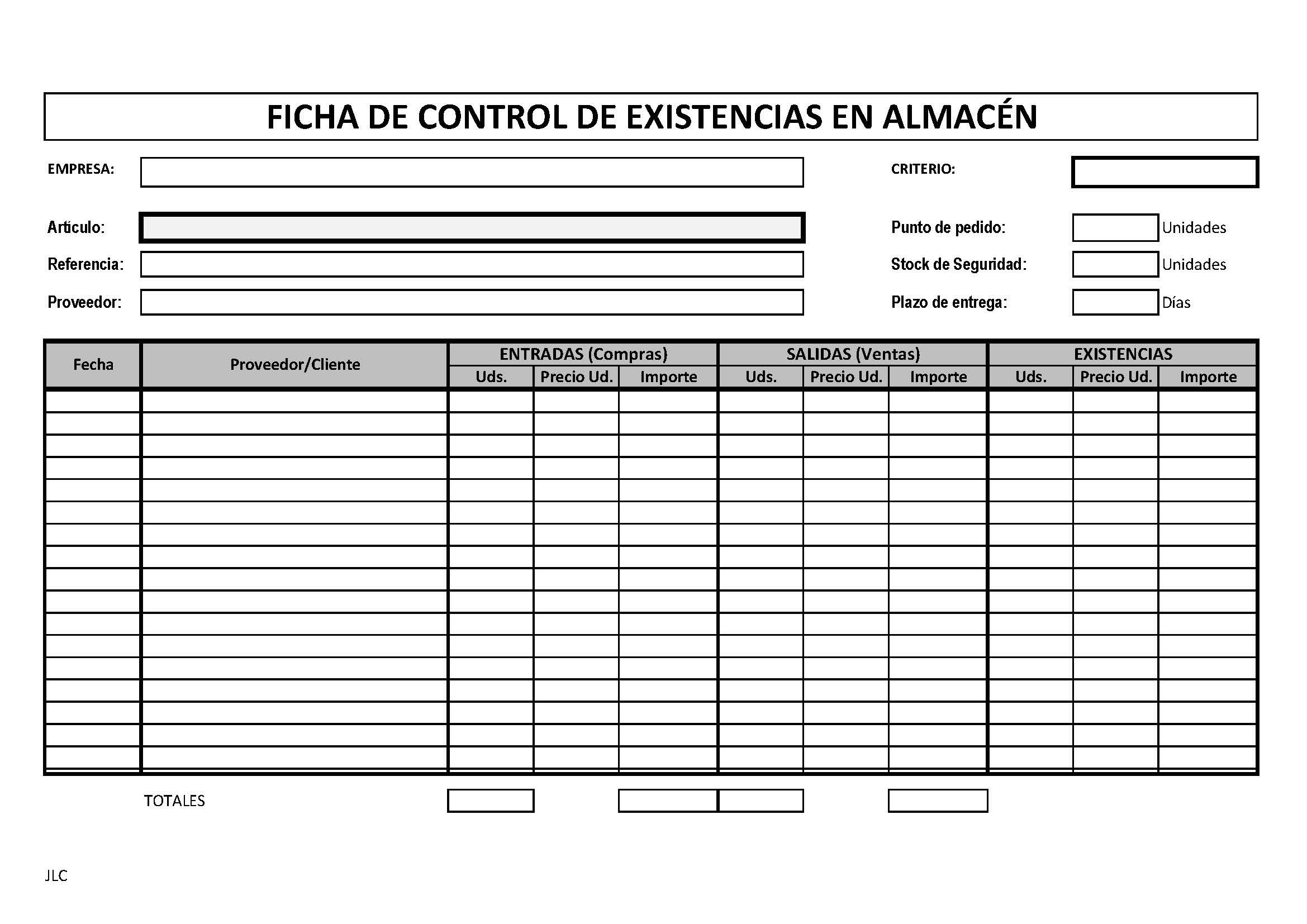 Posible modelo de ficha de almacén.