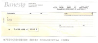 Imagen de un pagaré para rellenar. En él se puede observar el membrete del banco del librado, que es el emisor del cheque, y que es la entidad Banesto, la cuenta del librado, el importe que se va a pagar, la fecha de emisión y de vencimiento, el número de pagaré, y la firma del librado.
