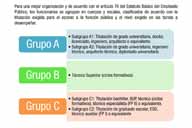 ivisión en grupos y escalas de los funcionarios públicos Grupo A: A1 y A2 con formación de grado universitario y diplomaturas respectivamente, Grupo B para los Técnicos Superiores de los Ciclos Formativos y grupo C: C1 y C2.