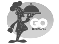 Logotipo para una empresa de comida rápida en las que se ve el dibujo de un chef llevando una bandeja.
