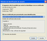 Ventana de certificado digital