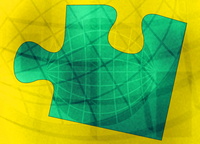 Pieza de puzzle verde con fondo amarillo.