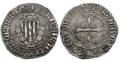 Se observa el anverso y reverso de una moneda de la época de  Jaume III del reino de Mallorca. 
