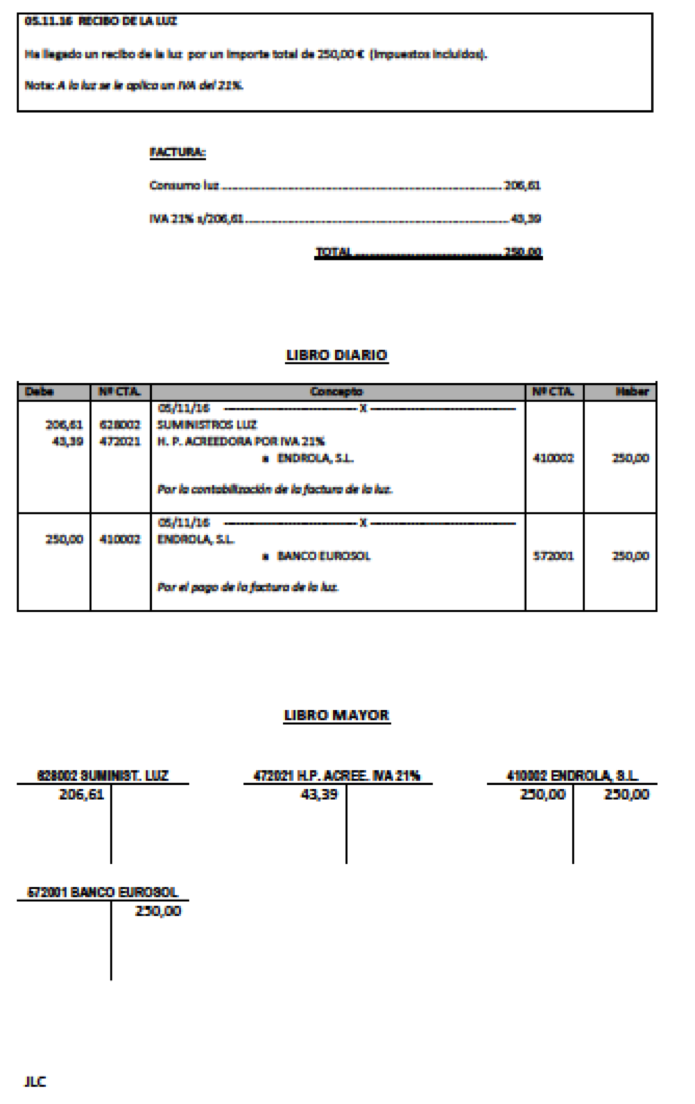 Contabilidad 4. Pantallazo del libro diario y mayor de un asiento contable.