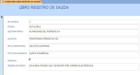 Registro de salida. Imagen que muestra la pantalla de una base de datos del libro registro de salida de PROCOS S.L.