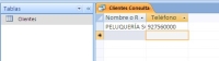 Pantallazo de una base de datos donde se muestra una consulta sobre el número de teléfono de un cliente de PROCOS S.L.