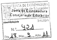 Sello de entrada. Se muestra un sello de entrada cumplimentado.